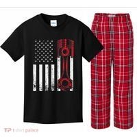 Car Enthusiast American Flag Piston Muscle Car Kids Plaid Pajama Set thumb 0