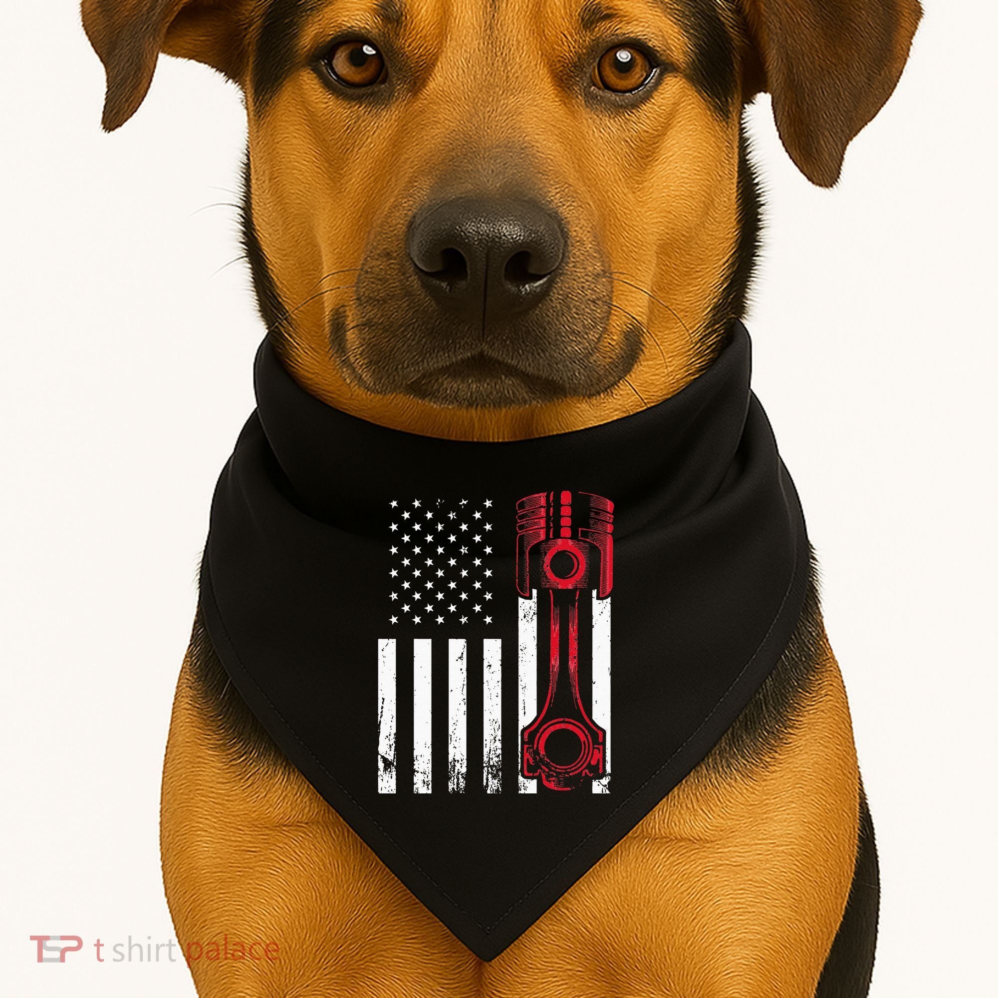 Car Enthusiast American Flag Piston Muscle Car Gift USA-Made Doggie Bandana