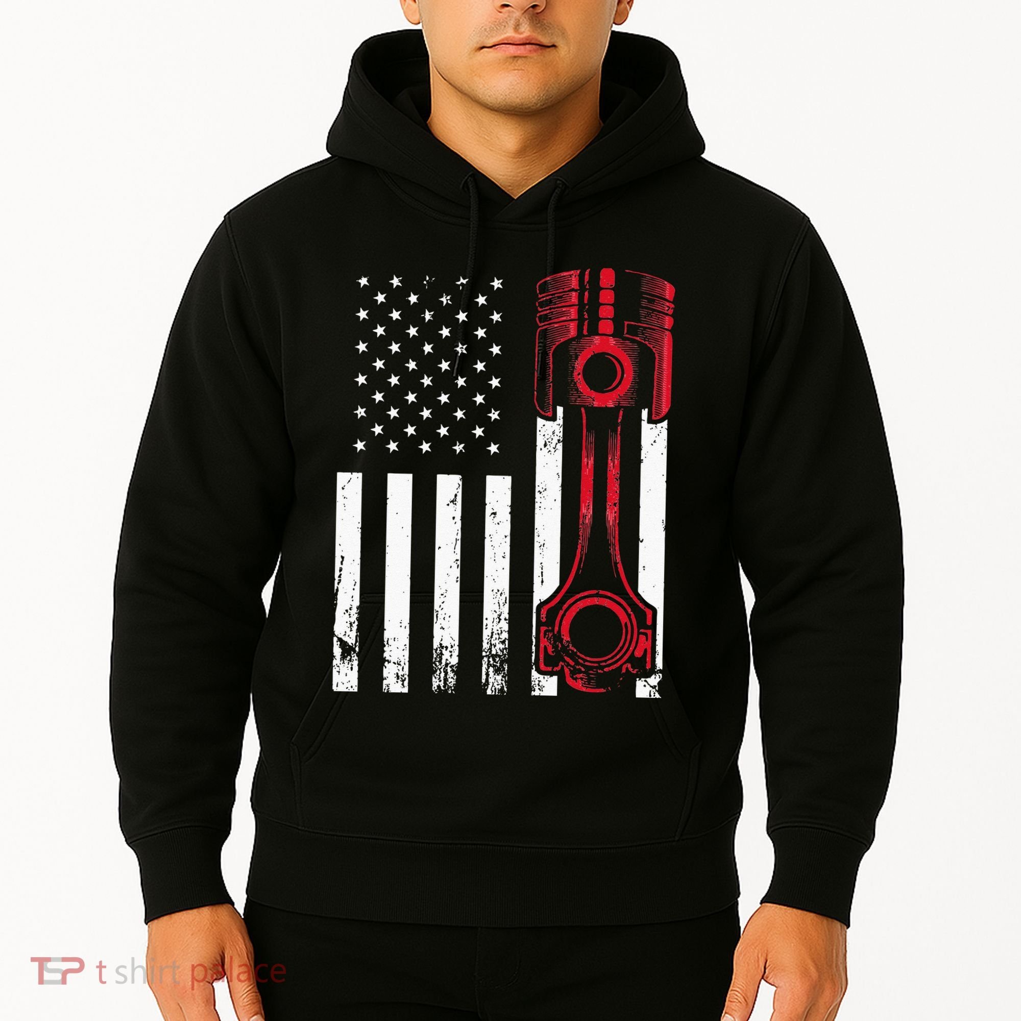Car Enthusiast American Flag Piston Muscle Car Gift Hoodie