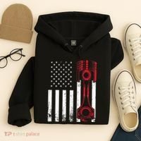 Car Enthusiast American Flag Piston Muscle Car Gift Hoodie thumb 4