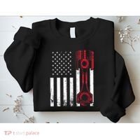 Car Enthusiast American Flag Piston Muscle Car Gift Sweatshirt thumb 2