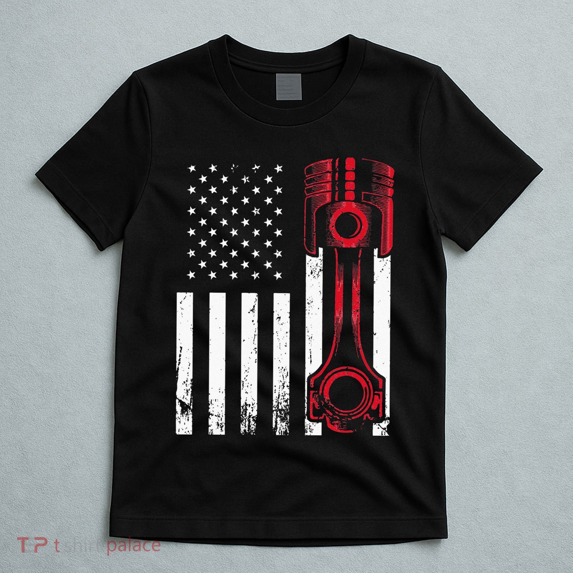 Car Enthusiast American Flag Piston Muscle Car Gift T-Shirt