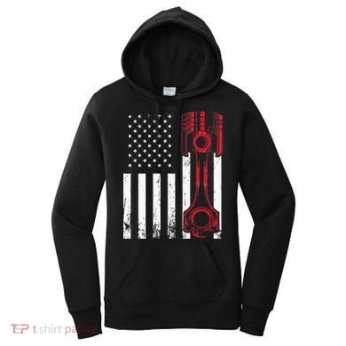 Car Enthusiast American Flag Piston Muscle Car Gift Women's Hoodie