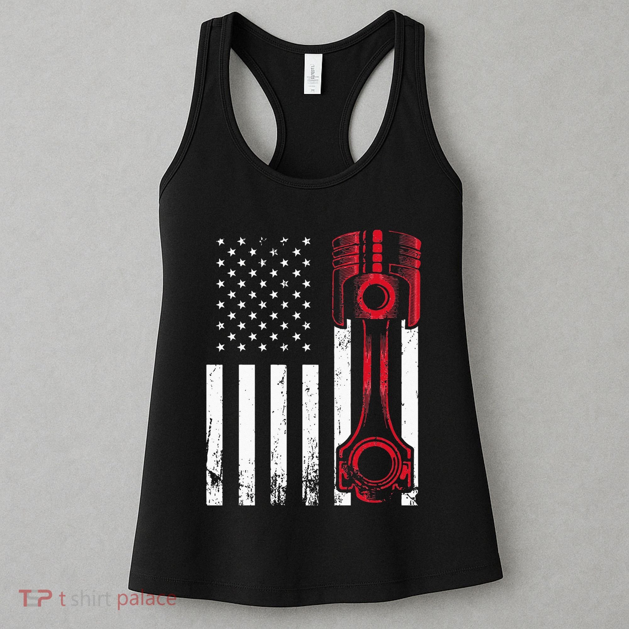 Car Enthusiast American Flag Piston Muscle Car Gift Women's Tank Top