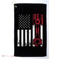 Car Enthusiast American Flag Piston Muscle Car Gift Golf Towel thumb 0