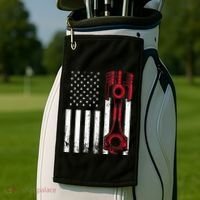 Car Enthusiast American Flag Piston Muscle Car Gift Golf Towel thumb 2