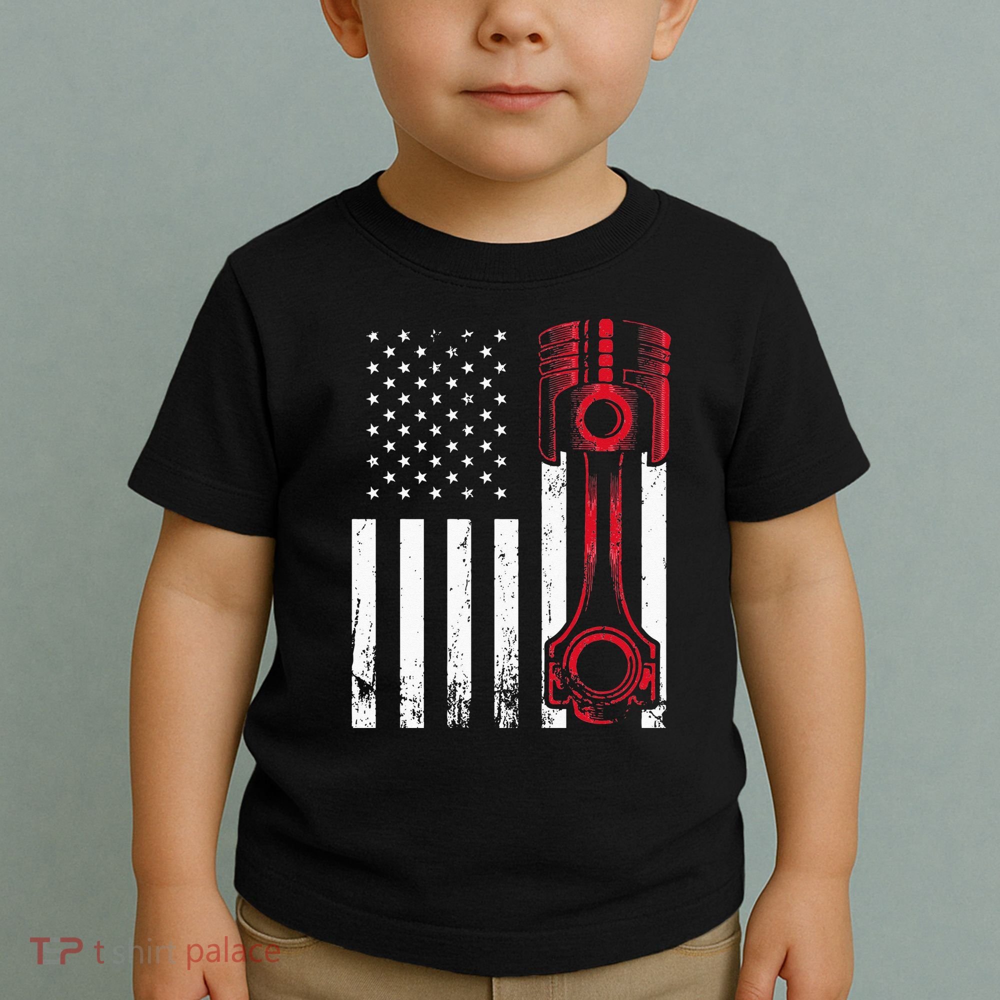 Car Enthusiast American Flag Piston Muscle Car Gift Toddler T-Shirt