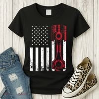 Car Enthusiast American Flag Piston Muscle Car Gift Women's T-Shirt thumb 3