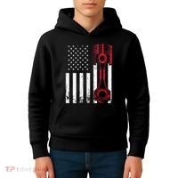 Car Enthusiast American Flag Piston Muscle Car Gift Kids Hoodie thumb 4