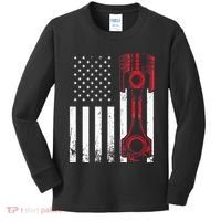 Car Enthusiast American Flag Piston Muscle Car Gift Kids Long Sleeve Shirt thumb 0