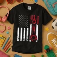 Car Enthusiast American Flag Piston Muscle Car Gift Kids T-Shirt thumb 3