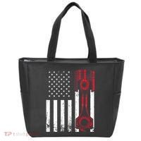Car Enthusiast American Flag Piston Muscle Car Gift Tote Bag thumb 0