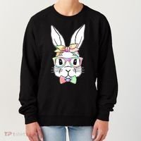 Cute Easter Bunny Pastel Tie Dye Bow Tie Glasses Women's Sweatshirt thumb 0