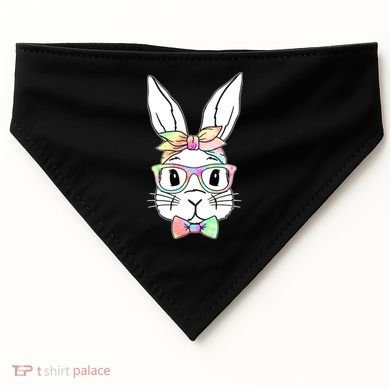 Cute Easter Bunny Pastel Tie Dye Bow Tie Glasses USA-Made Doggie Bandana