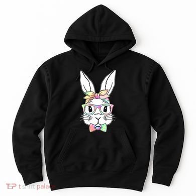 Cute Easter Bunny Pastel Tie Dye Bow Tie Glasses Hoodie