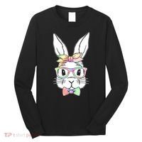 Cute Easter Bunny Pastel Tie Dye Bow Tie Glasses Long Sleeve Shirt thumb 0