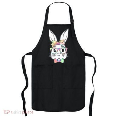 Cute Easter Bunny Pastel Tie Dye Bow Tie Glasses Apron