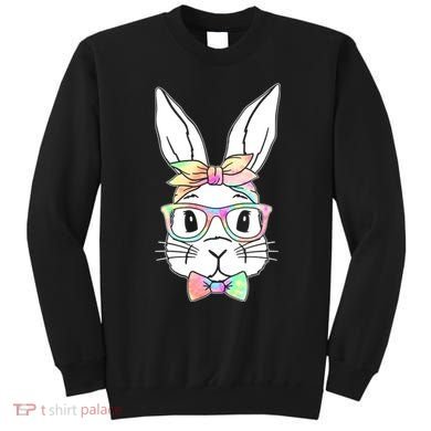 Cute Easter Bunny Pastel Tie Dye Bow Tie Glasses Sweatshirt