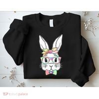 Cute Easter Bunny Pastel Tie Dye Bow Tie Glasses Sweatshirt thumb 2