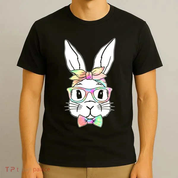 Cute Easter Bunny Pastel Tie Dye Bow Tie Glasses T-Shirt