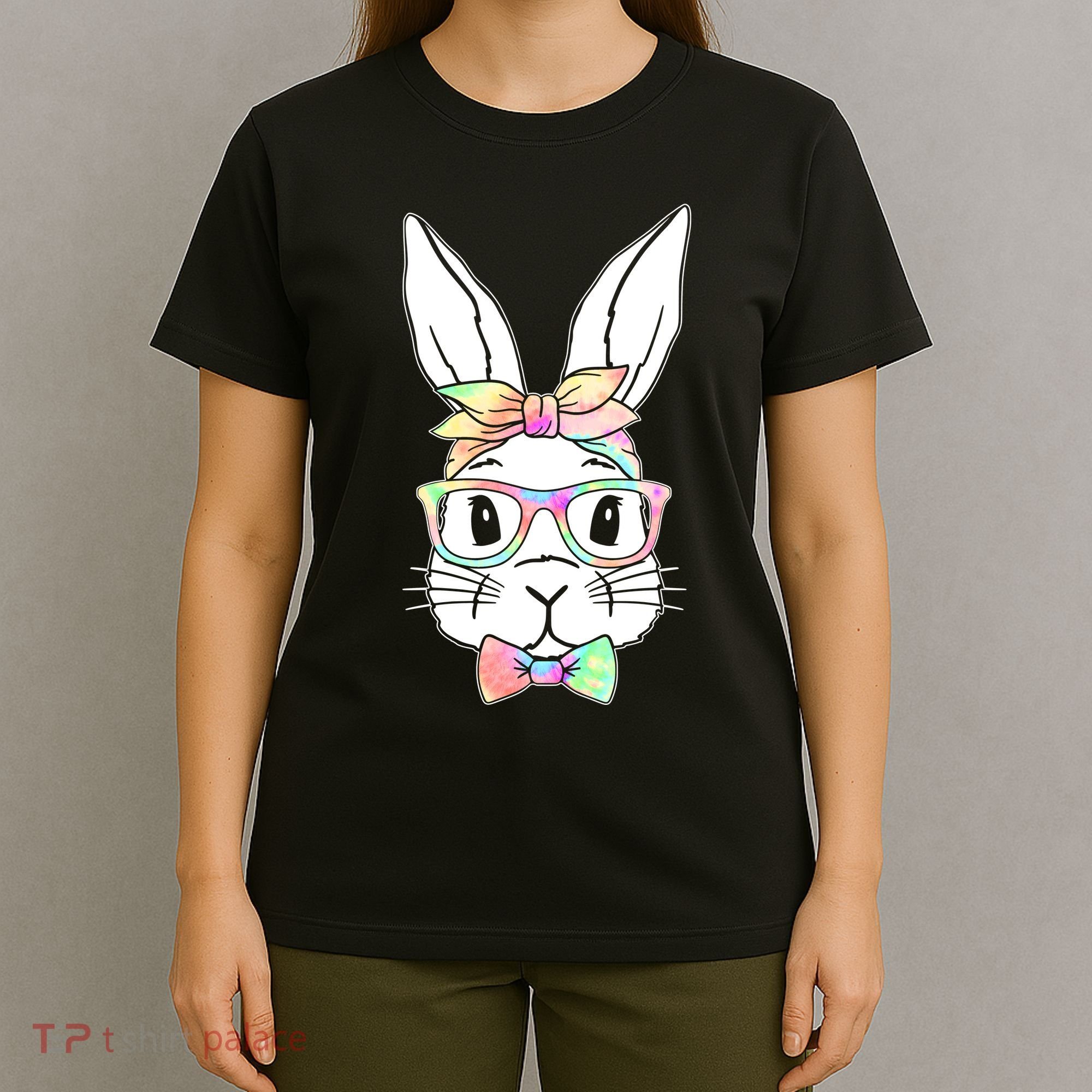 Cute Easter Bunny Pastel Tie Dye Bow Tie Glasses T-Shirt