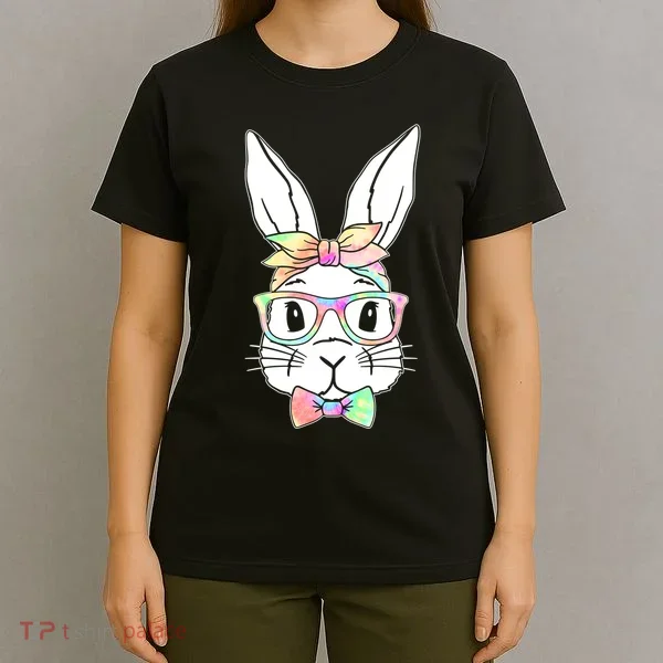 Cute Easter Bunny Pastel Tie Dye Bow Tie Glasses T-Shirt
