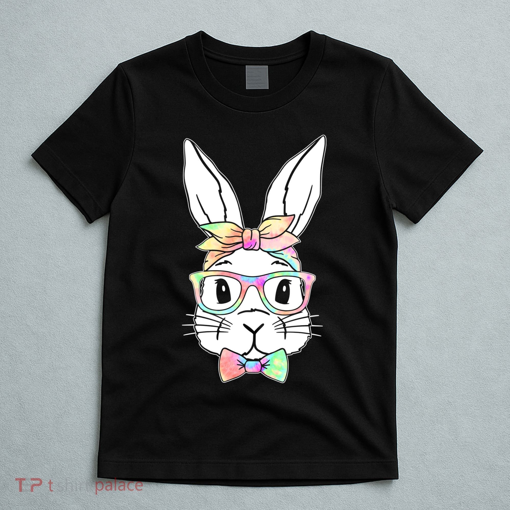 Cute Easter Bunny Pastel Tie Dye Bow Tie Glasses T-Shirt