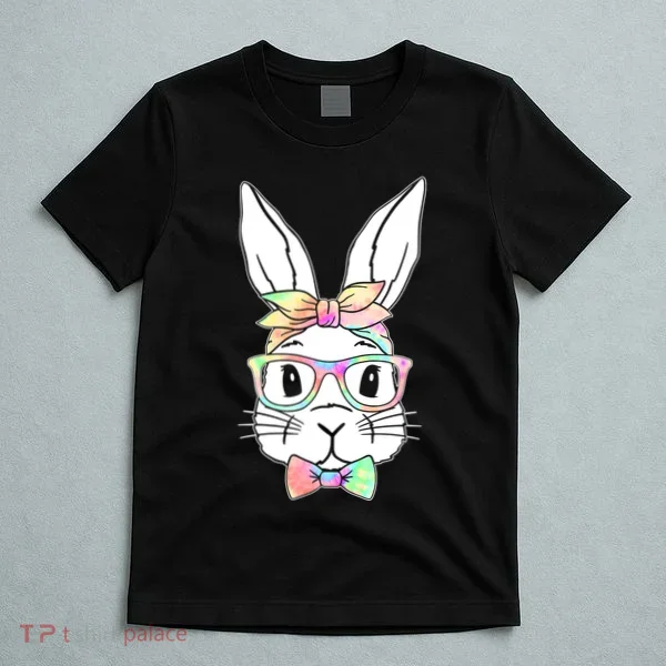 Cute Easter Bunny Pastel Tie Dye Bow Tie Glasses T-Shirt