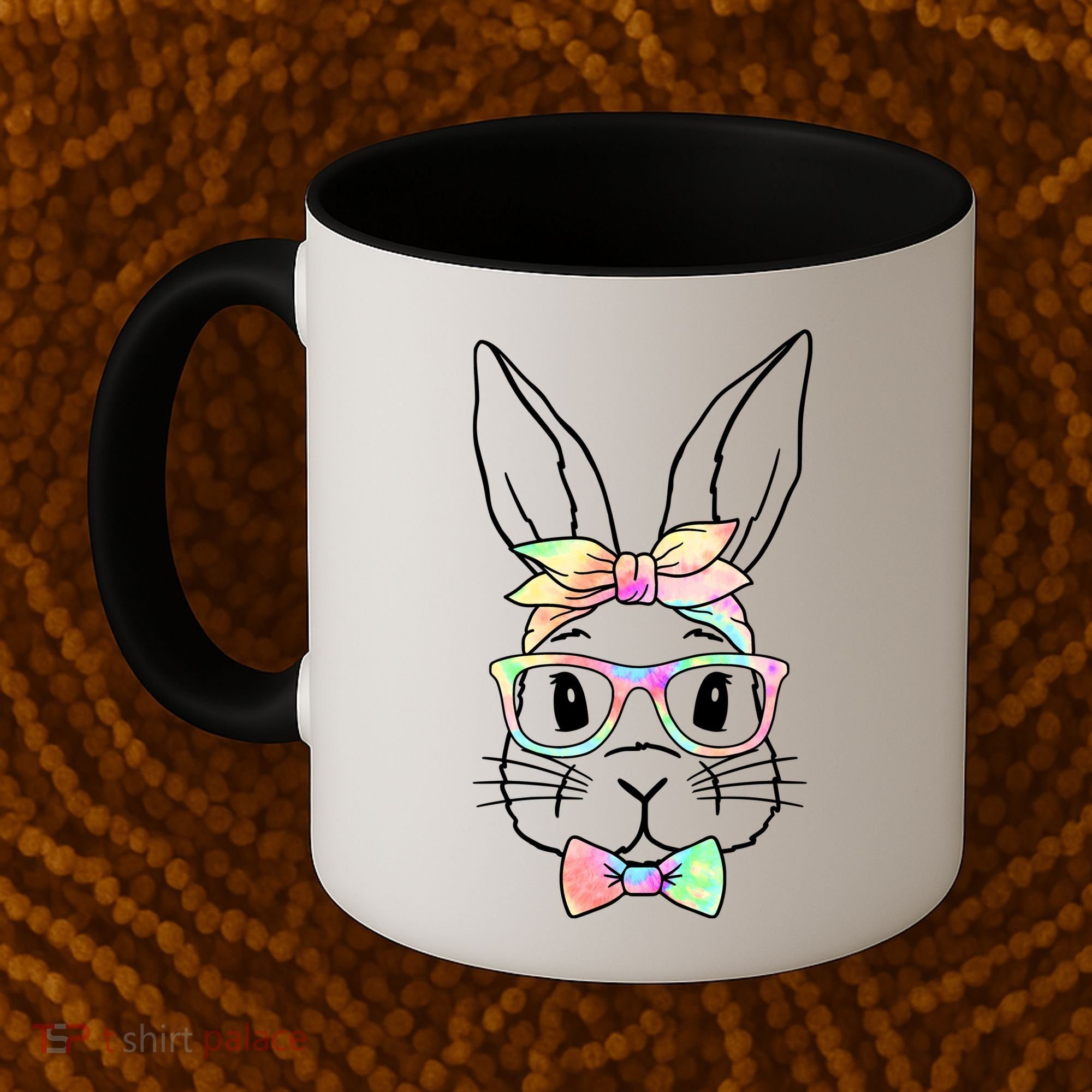 Cute Easter Bunny Pastel Tie Dye Bow Tie Glasses Coffee Mug