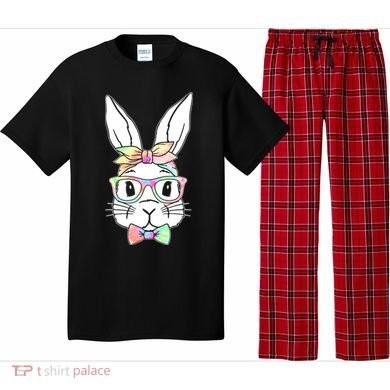 Cute Easter Bunny Pastel Tie Dye Bow Tie Glasses Pajama Set