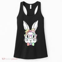 Cute Easter Bunny Pastel Tie Dye Bow Tie Glasses Women's Tank Top thumb 0