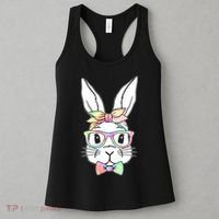 Cute Easter Bunny Pastel Tie Dye Bow Tie Glasses Women's Tank Top thumb 3