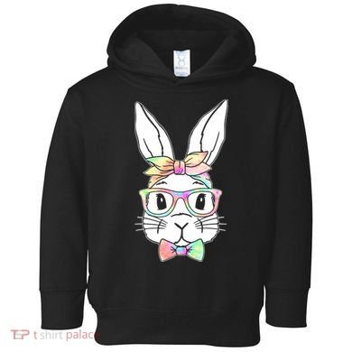 Cute Easter Bunny Pastel Tie Dye Bow Tie Glasses Toddler Hoodie