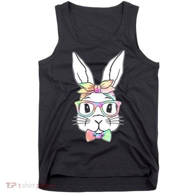 Cute Easter Bunny Pastel Tie Dye Bow Tie Glasses Tank Top