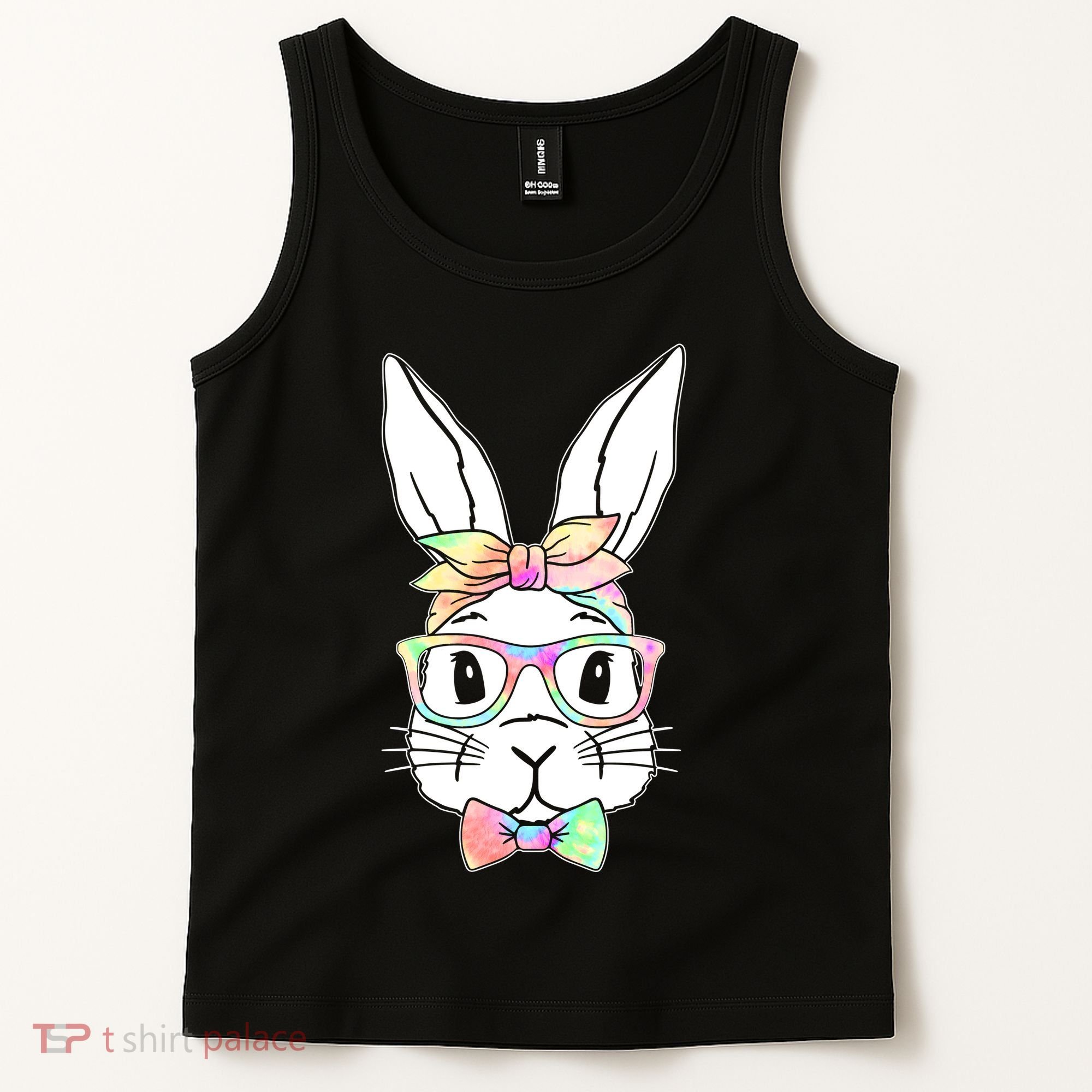 Cute Easter Bunny Pastel Tie Dye Bow Tie Glasses Tank Top