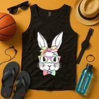 Cute Easter Bunny Pastel Tie Dye Bow Tie Glasses Tank Top thumb 4