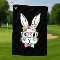 Cute Easter Bunny Pastel Tie Dye Bow Tie Glasses Golf Towel thumb 1