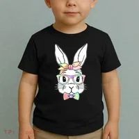 Cute Easter Bunny Pastel Tie Dye Bow Tie Glasses Toddler T-Shirt thumb 2