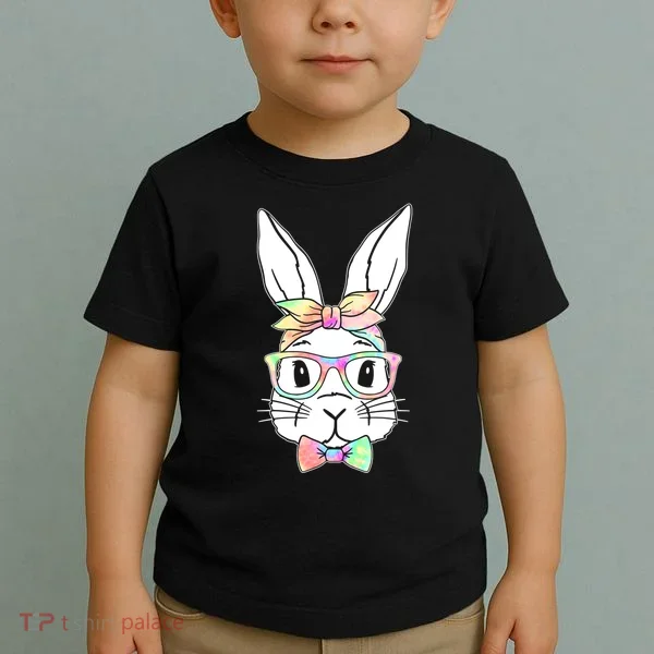 Cute Easter Bunny Pastel Tie Dye Bow Tie Glasses Toddler T-Shirt