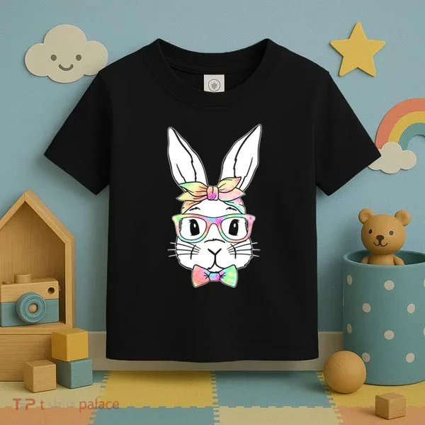Cute Easter Bunny Pastel Tie Dye Bow Tie Glasses Toddler T-Shirt