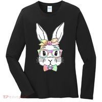 Cute Easter Bunny Pastel Tie Dye Bow Tie Glasses Women's Long Sleeve Shirt thumb 0