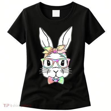 Cute Easter Bunny Pastel Tie Dye Bow Tie Glasses Women's T-Shirt