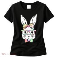 Cute Easter Bunny Pastel Tie Dye Bow Tie Glasses Women's T-Shirt thumb 0