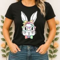Cute Easter Bunny Pastel Tie Dye Bow Tie Glasses Women's T-Shirt thumb 2