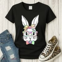 Cute Easter Bunny Pastel Tie Dye Bow Tie Glasses Women's T-Shirt thumb 3