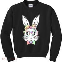 Cute Easter Bunny Pastel Tie Dye Bow Tie Glasses Kids Sweatshirt thumb 0