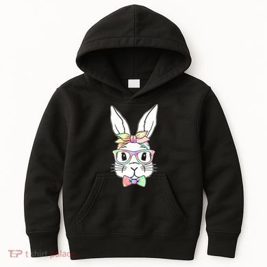 Cute Easter Bunny Pastel Tie Dye Bow Tie Glasses Kids Hoodie