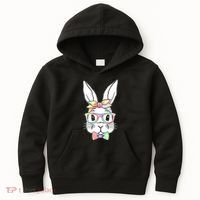 Cute Easter Bunny Pastel Tie Dye Bow Tie Glasses Kids Hoodie thumb 0