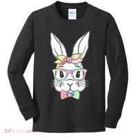 Cute Easter Bunny Pastel Tie Dye Bow Tie Glasses Kids Long Sleeve Shirt thumb 0