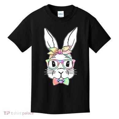 Cute Easter Bunny Pastel Tie Dye Bow Tie Glasses Kids T-Shirt